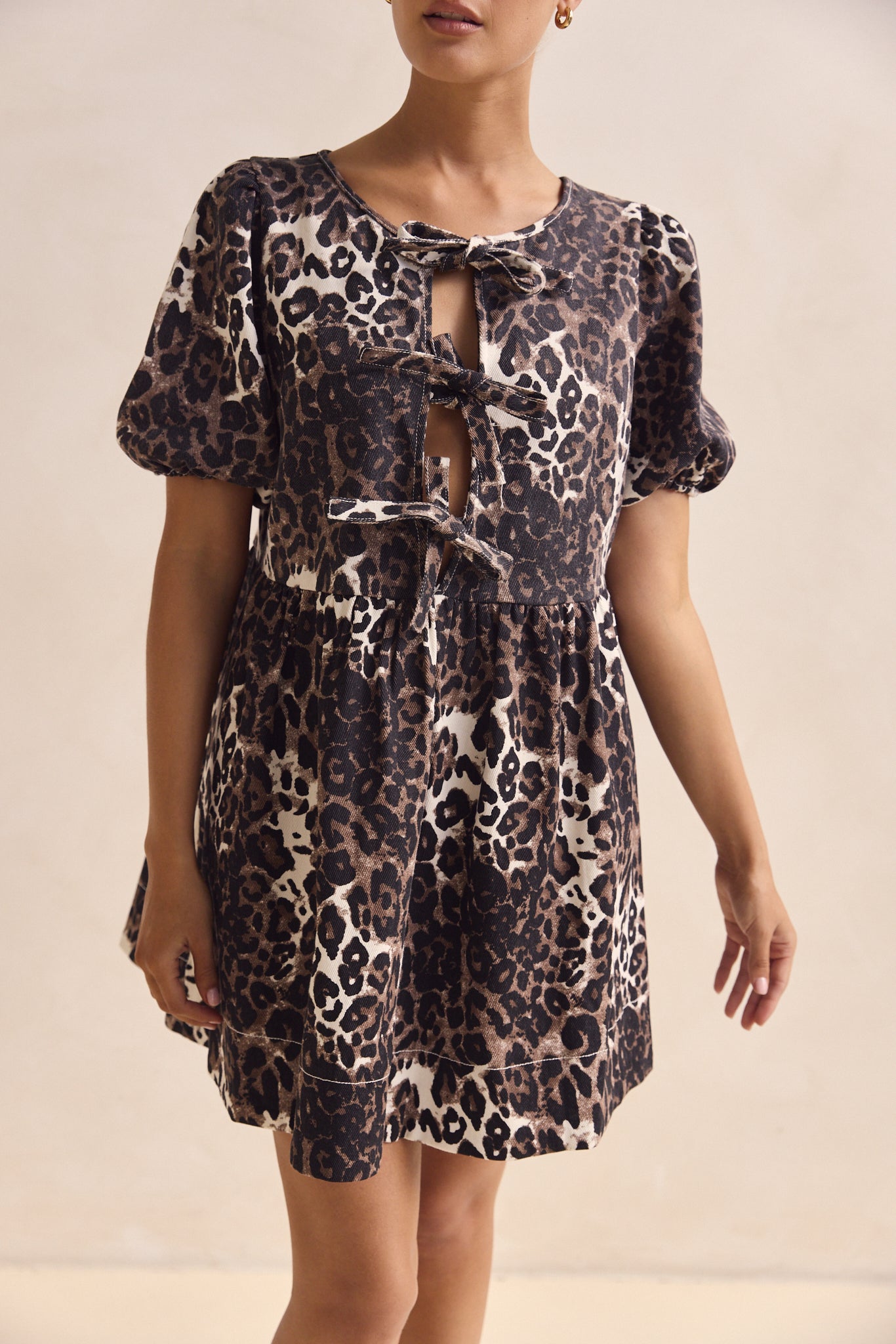 Carmela Denim Mini Dress (Leopard)