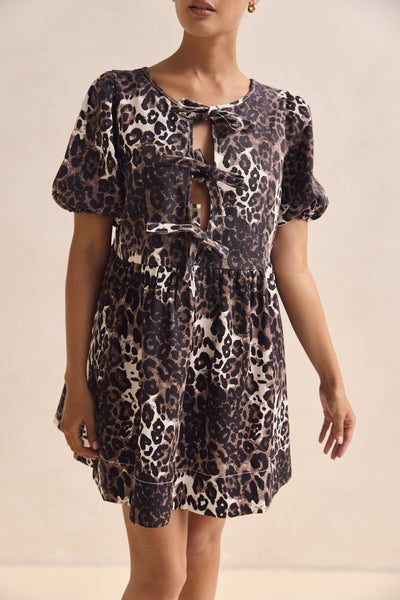 Carmela Denim Mini Dress (Leopard)