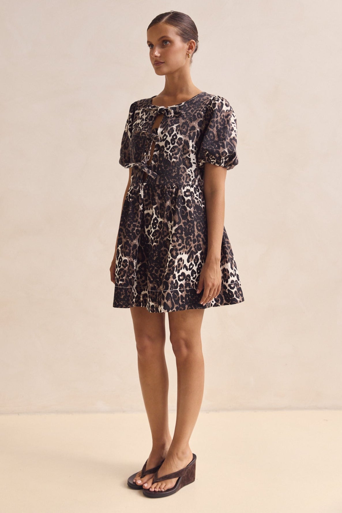 Carmela Denim Mini Dress (Leopard)