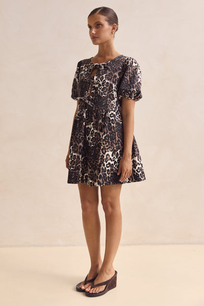 Carmela Denim Mini Dress (Leopard)