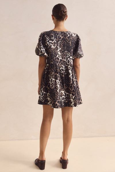 Carmela Denim Mini Dress (Leopard)