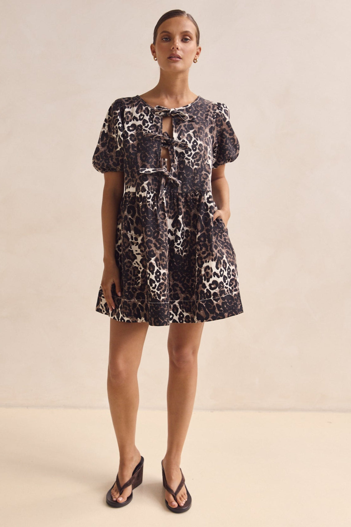Carmela Denim Mini Dress (Leopard)