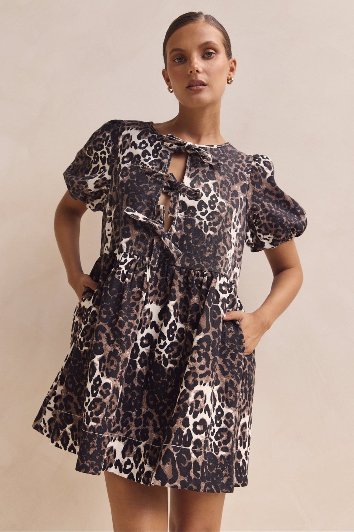 Carmela Denim Mini Dress (Leopard)