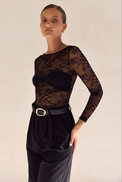 Kiera Long Sleeve Top (Black)