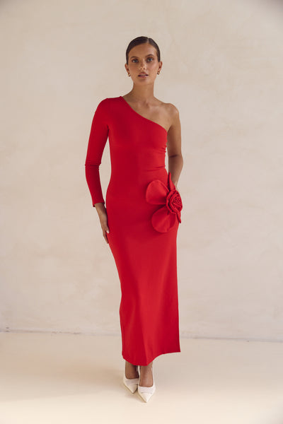 Ruby One Shoulder Maxi Dress (Red)