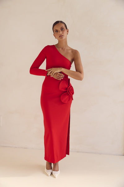 Ruby One Shoulder Maxi Dress (Red)