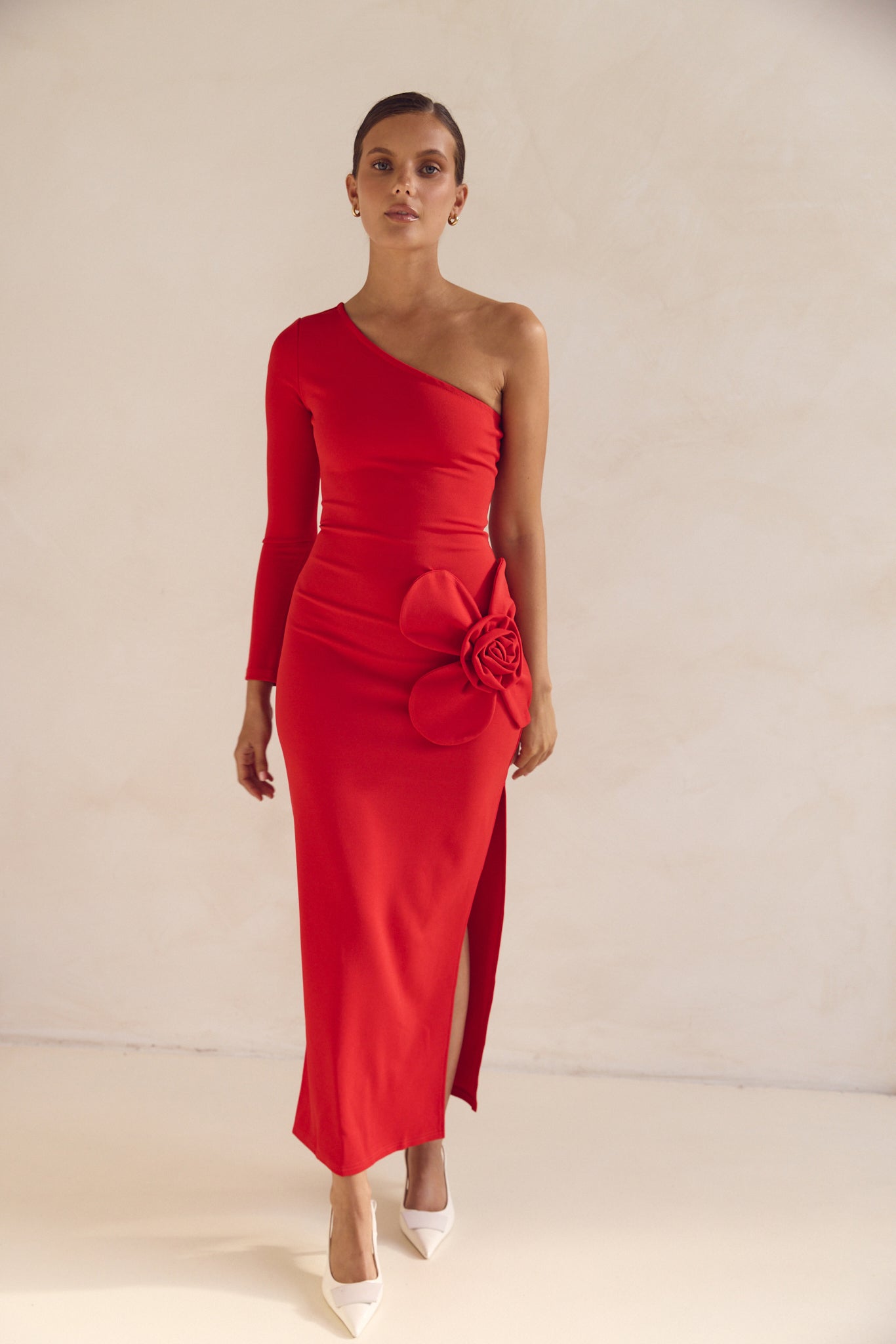 Ruby One Shoulder Maxi Dress (Red)