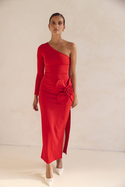 Ruby One Shoulder Maxi Dress (Red)