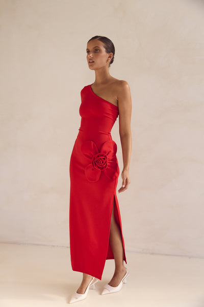 Ruby One Shoulder Maxi Dress (Red)