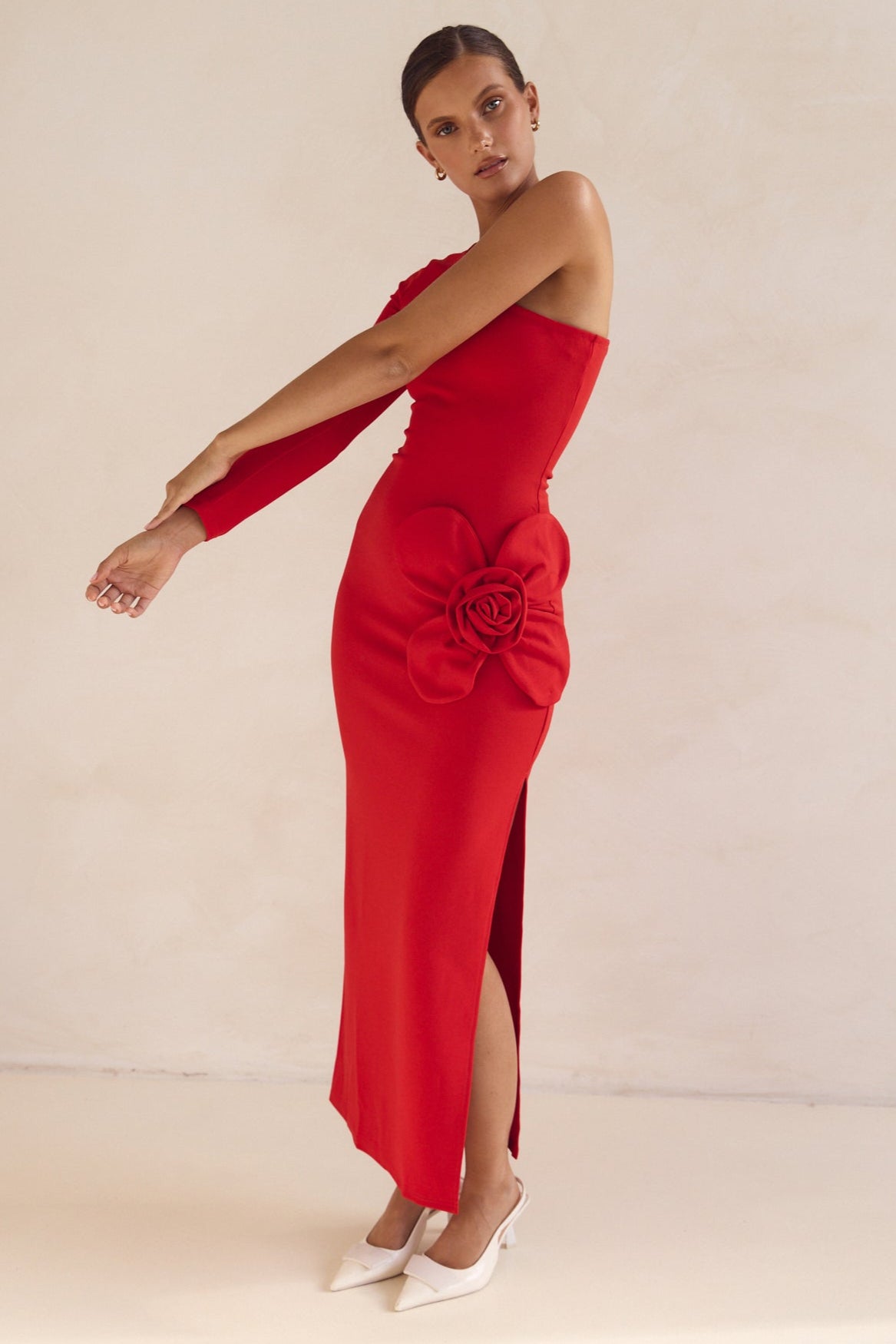 Ruby One Shoulder Maxi Dress (Red)