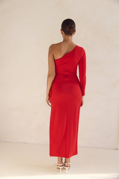 Ruby One Shoulder Maxi Dress (Red)