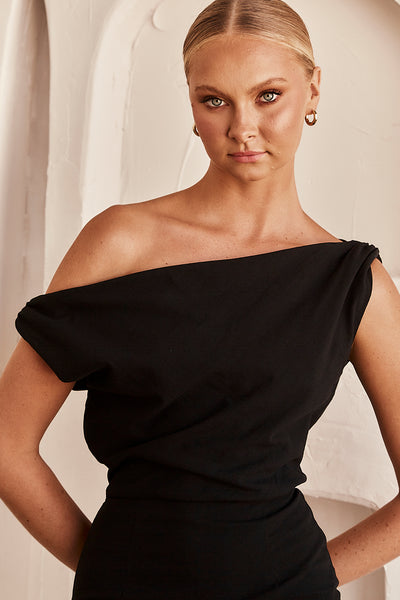 Bondi Linen Midi Dress (Black)