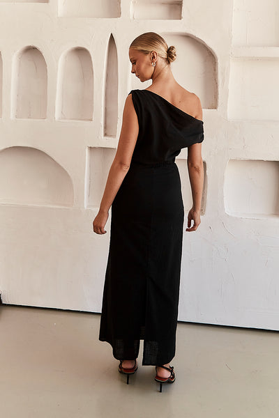 Bondi Linen Midi Dress (Black)