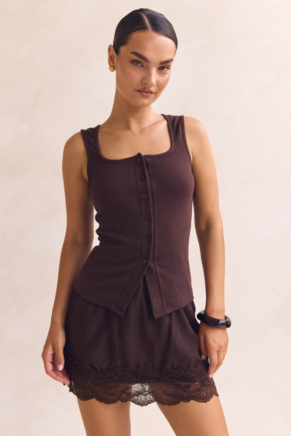 Leia Lace Mini Skirt (Chocolate)