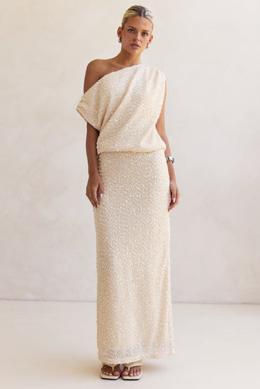 Milla Sequin Maxi Skirt (Cream)