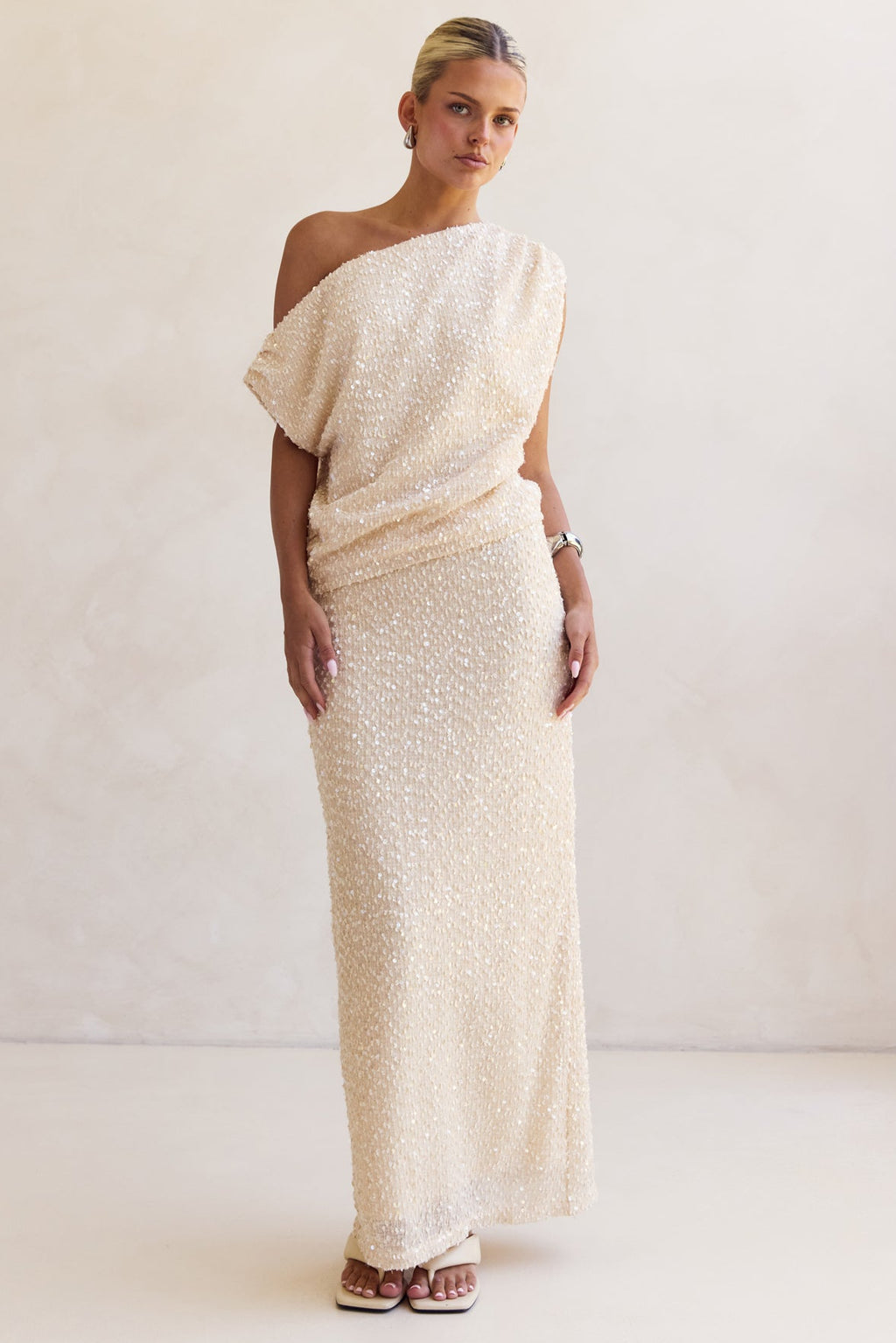 Milla Sequin Maxi Skirt (Cream)