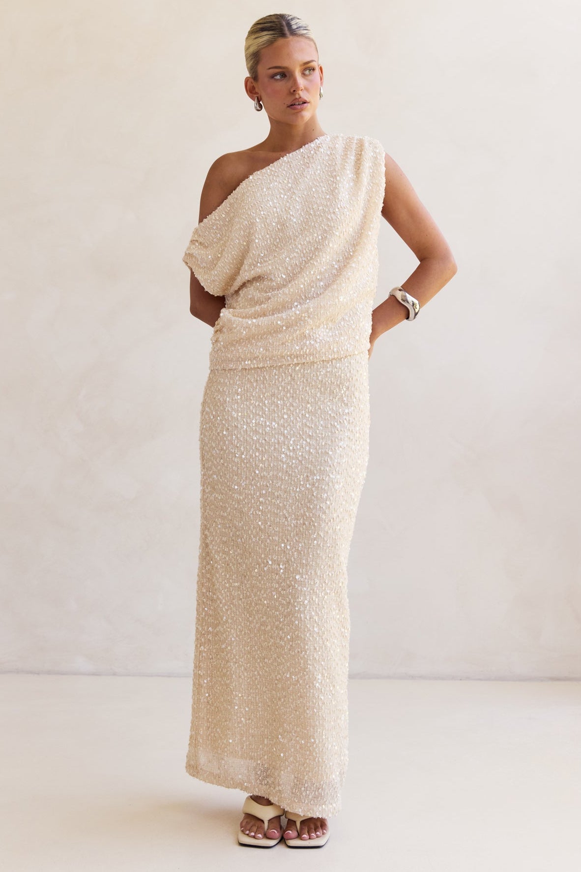 Milla Sequin Maxi Skirt (Cream)