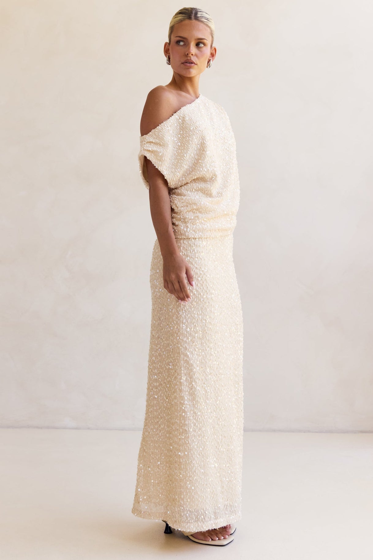 Milla Sequin Maxi Skirt (Cream)
