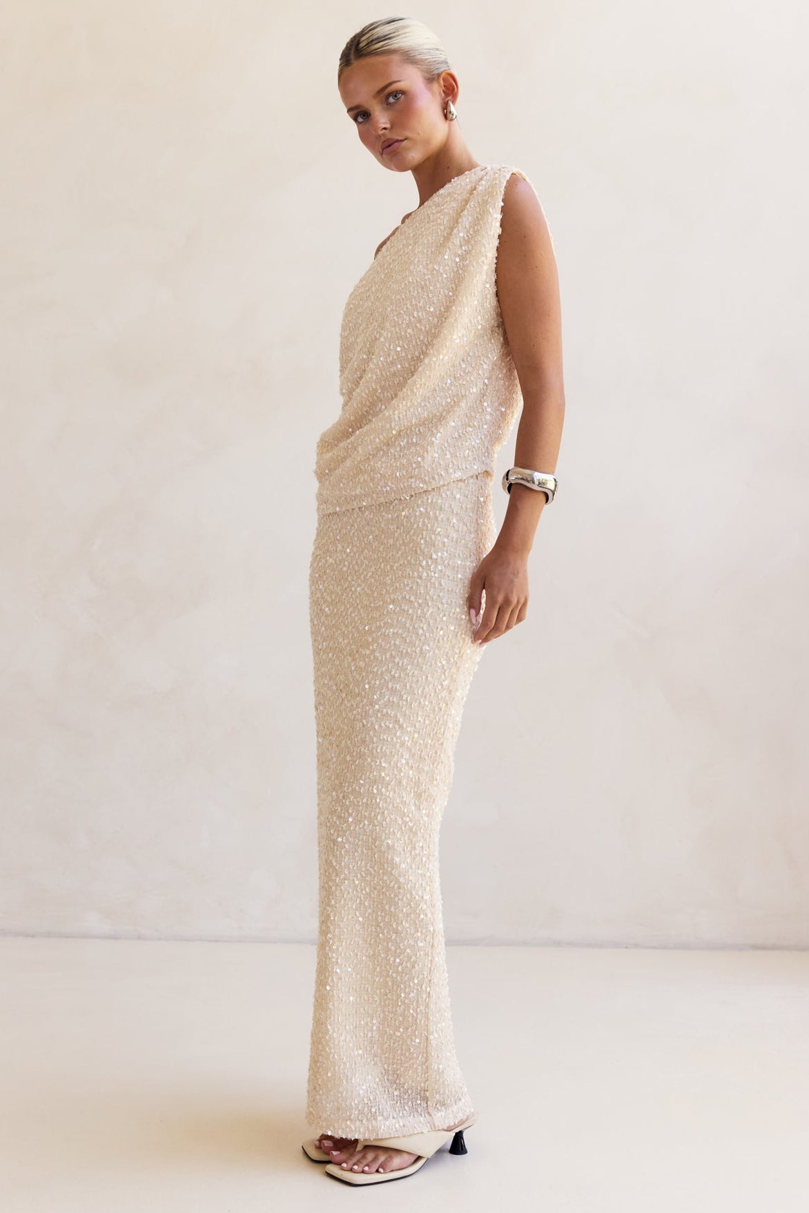 Milla Sequin Maxi Skirt (Cream)