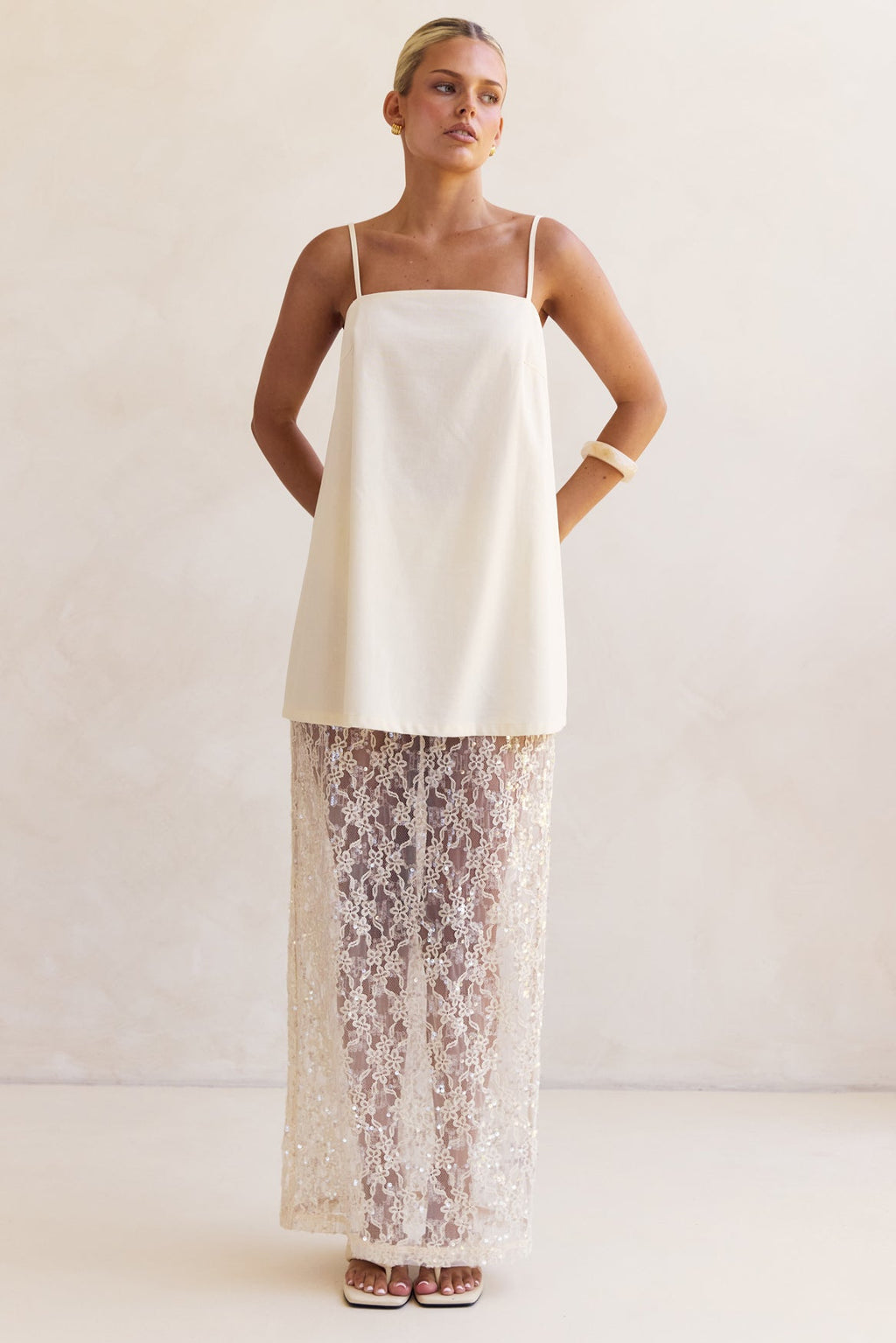 Vera Sequin Maxi Skirt (Cream)