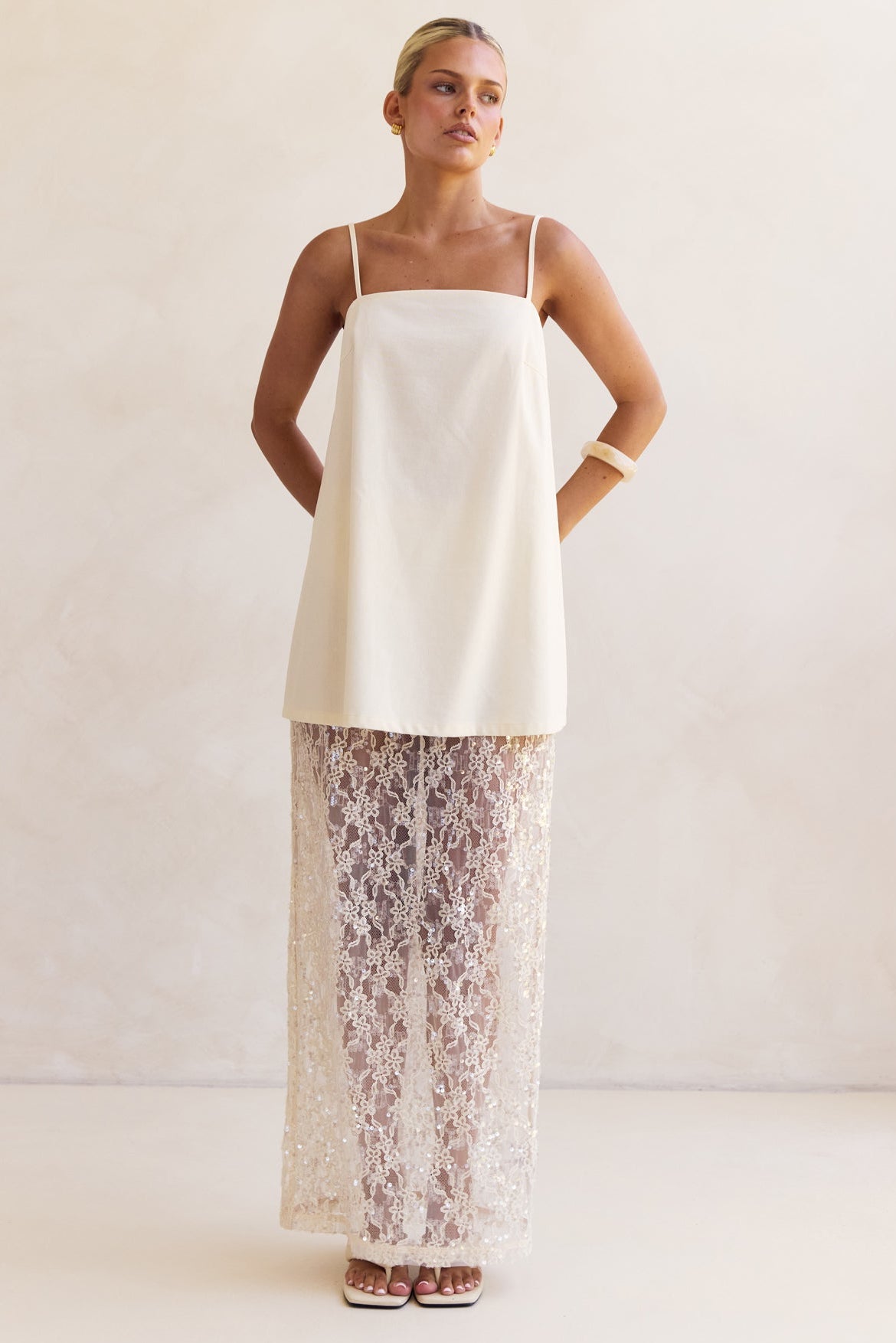 Vera Sequin Maxi Skirt (Cream)
