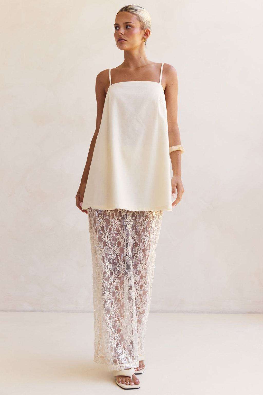Vera Sequin Maxi Skirt (Cream)