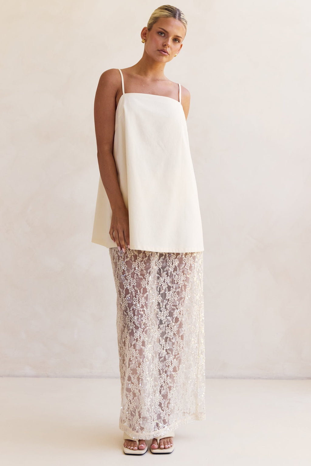 Vera Sequin Maxi Skirt (Cream)