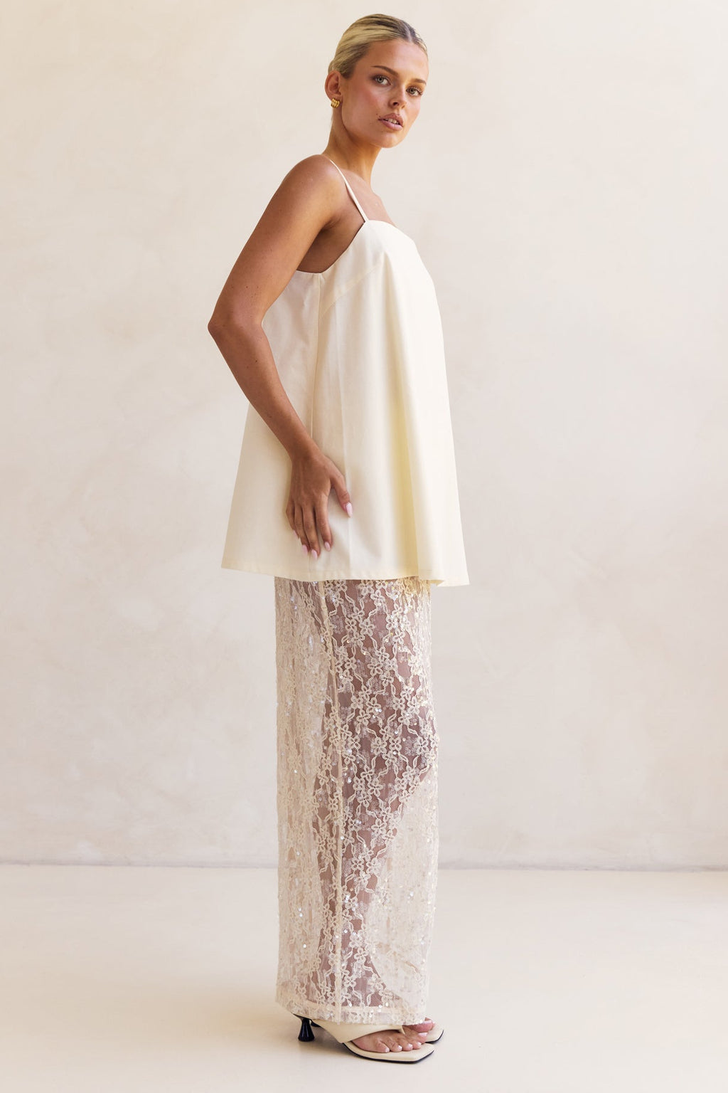 Vera Sequin Maxi Skirt (Cream)