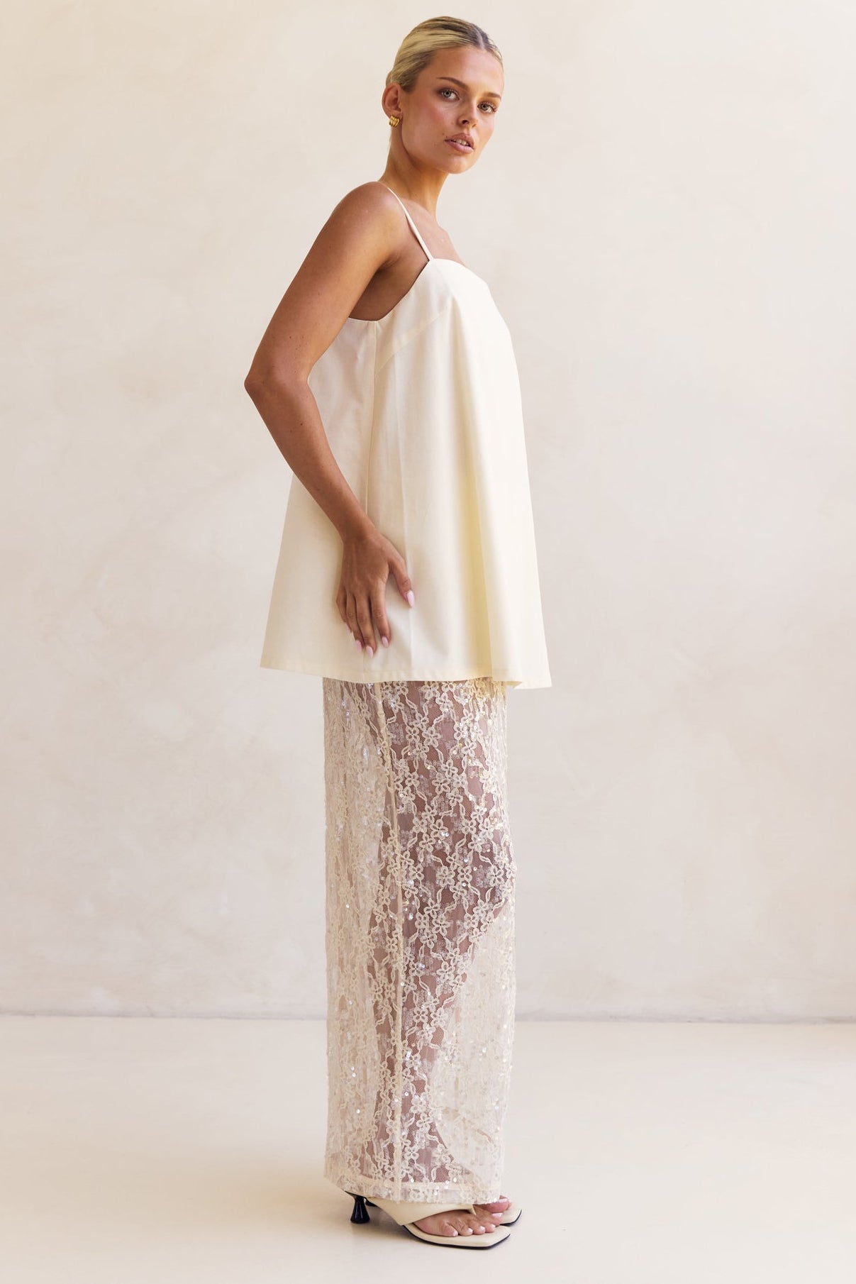 Vera Sequin Maxi Skirt (Cream)