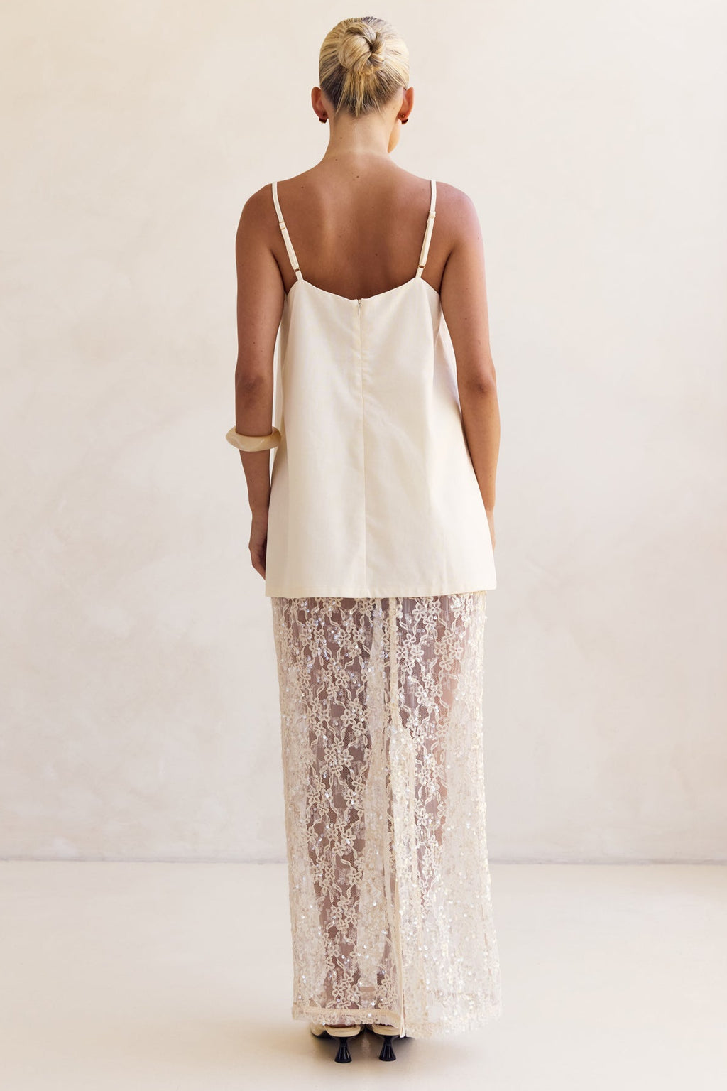 Vera Sequin Maxi Skirt (Cream)