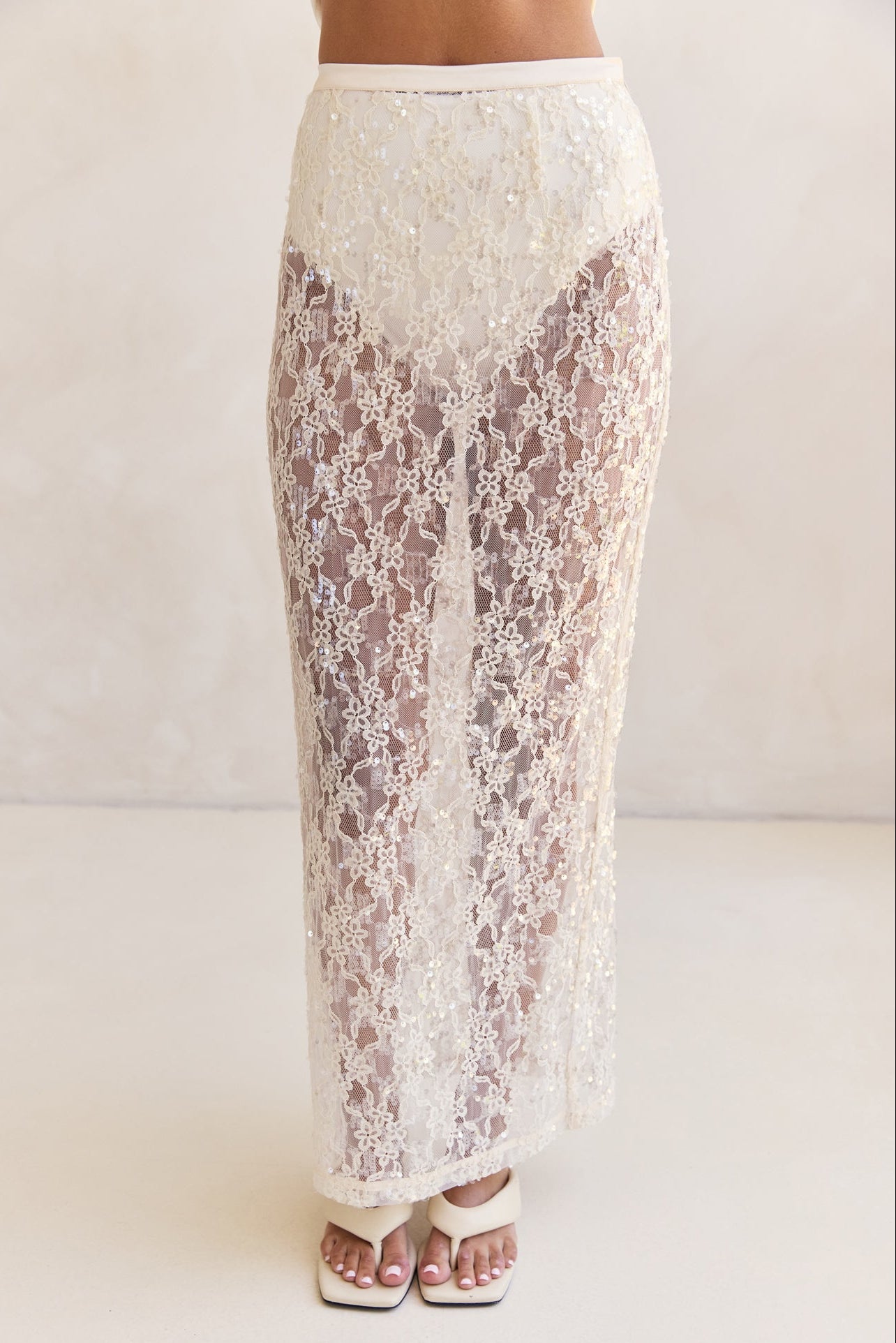 Vera Sequin Maxi Skirt (Cream)