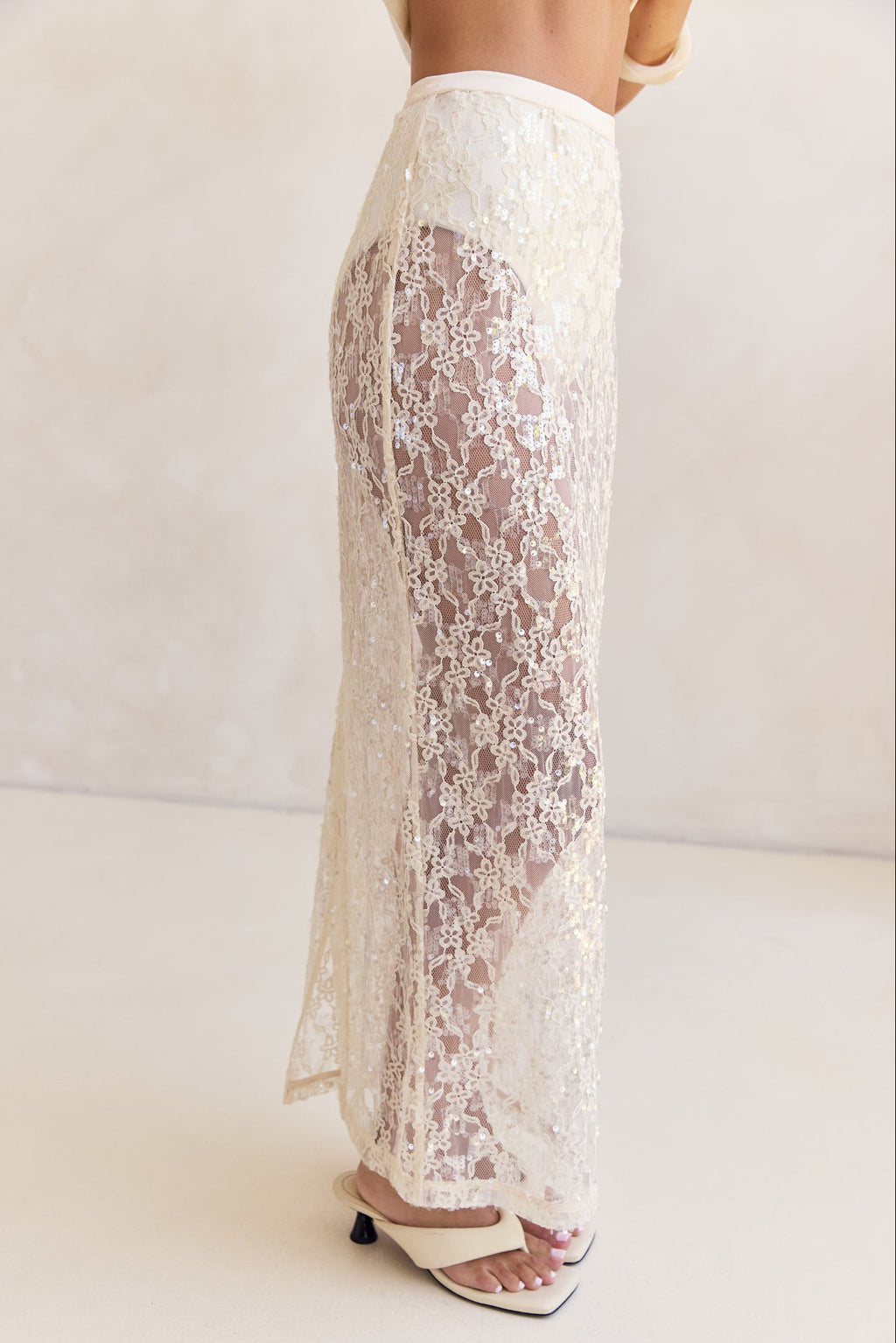 Vera Sequin Maxi Skirt (Cream)