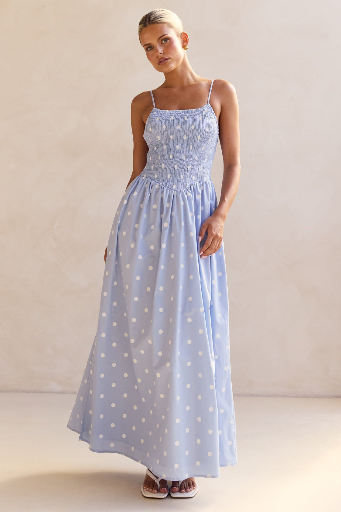 Aliyah Polka Maxi Dress (Blue)