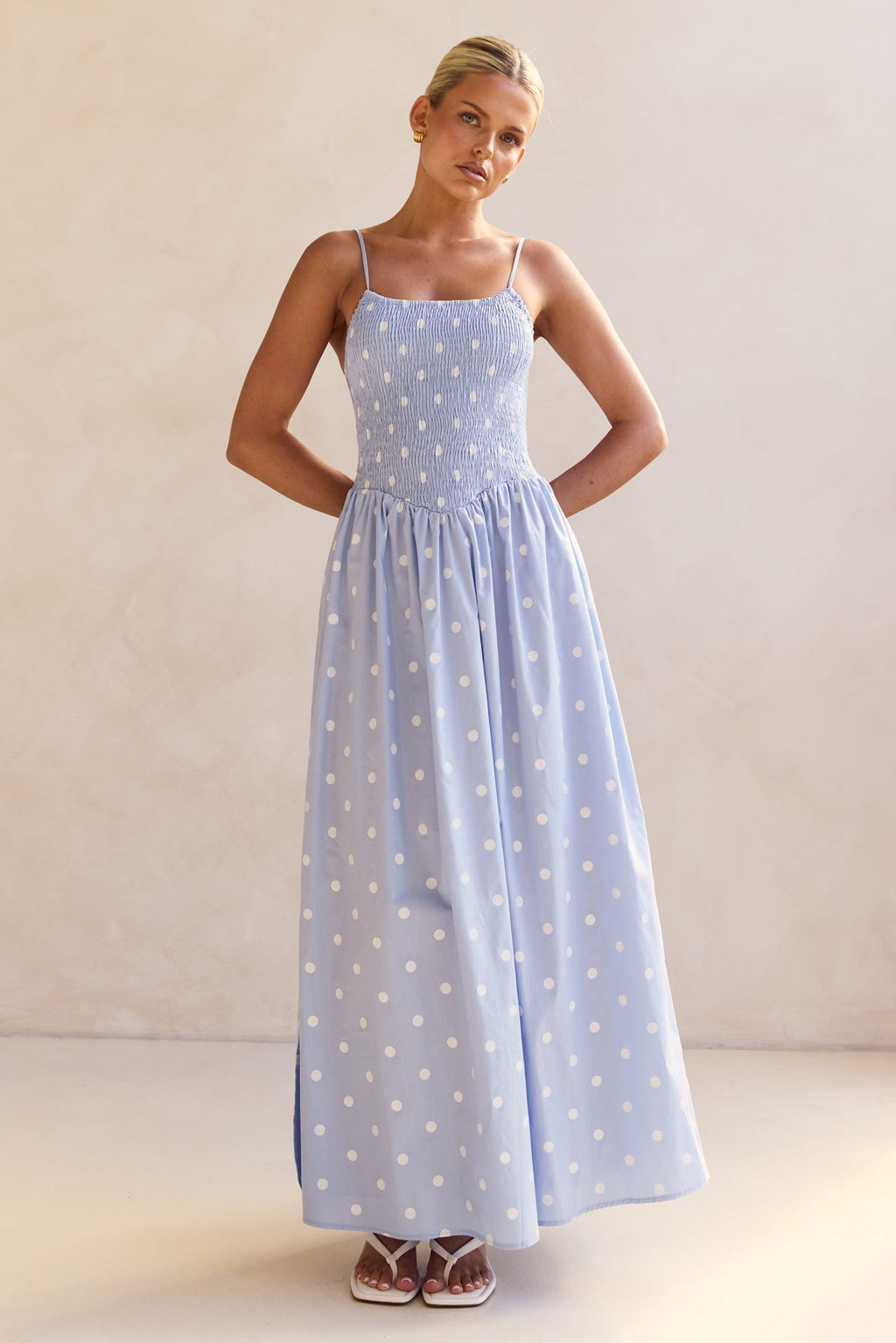 Aliyah Polka Maxi Dress (Blue)