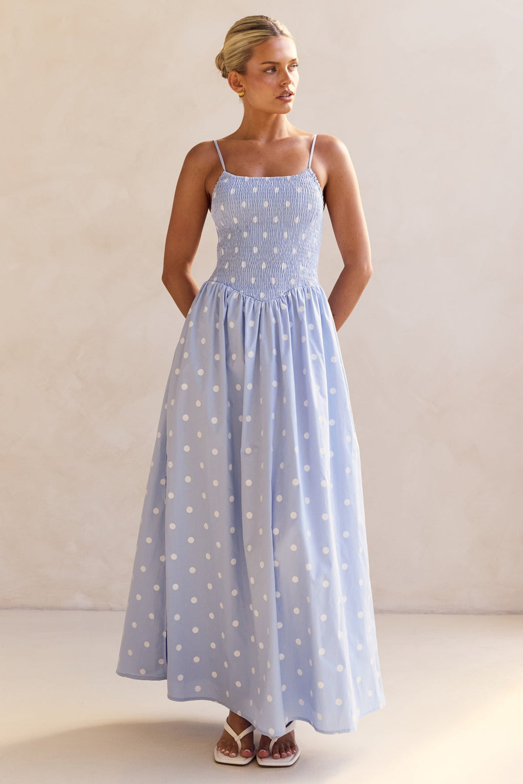 Aliyah Polka Maxi Dress (Blue)