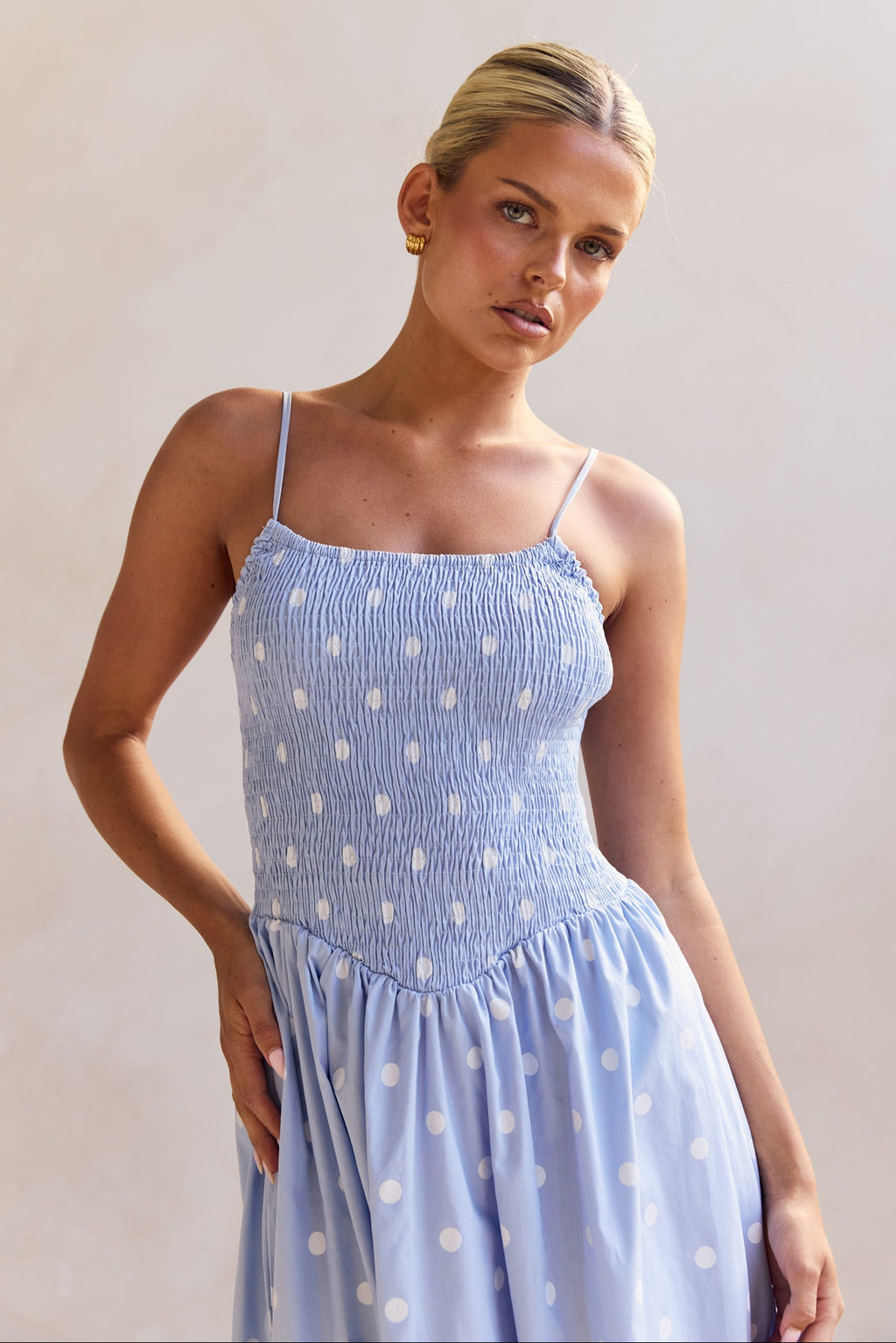 Aliyah Polka Maxi Dress (Blue)