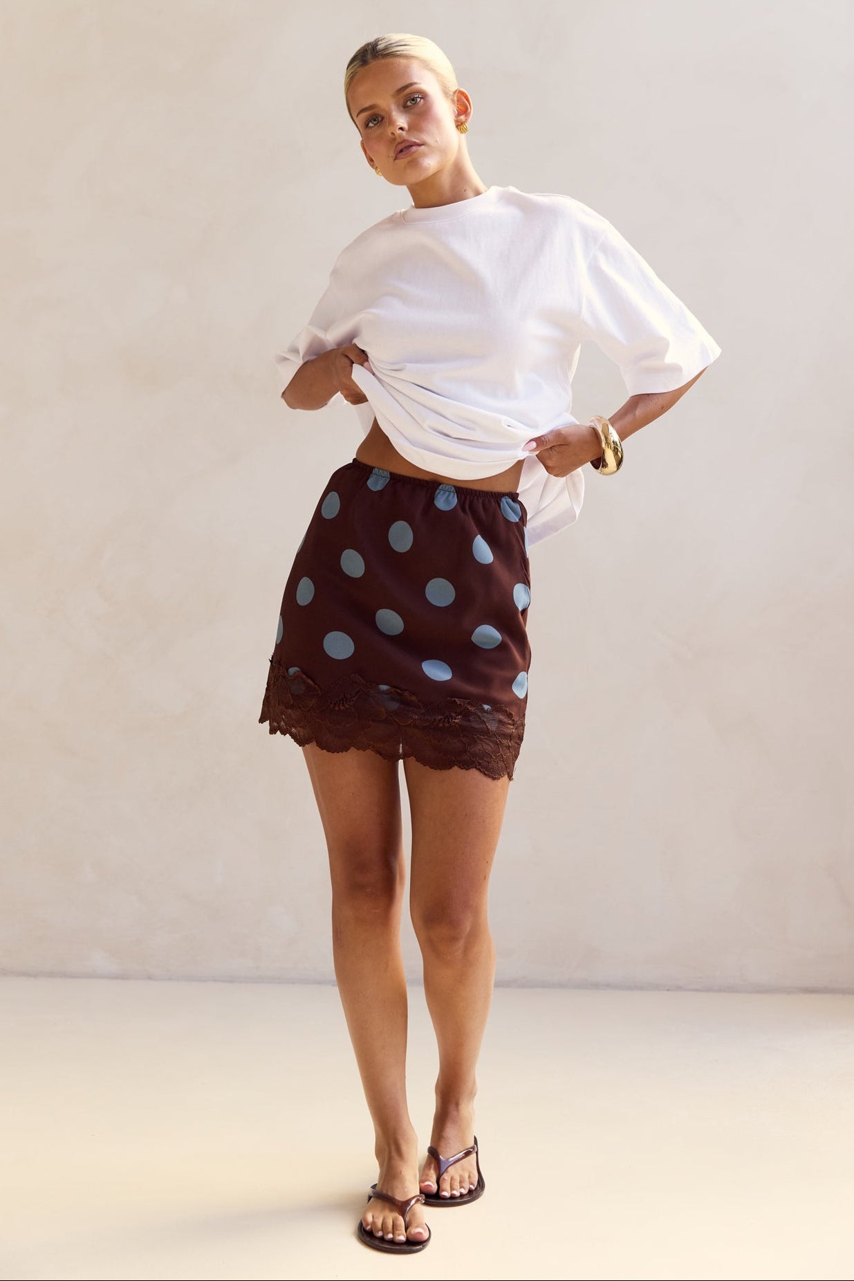 Aster Lace Mini Skirt (Chocolate/Blue)