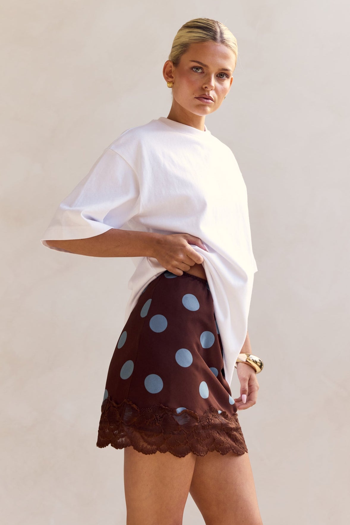 Aster Lace Mini Skirt (Chocolate/Blue)