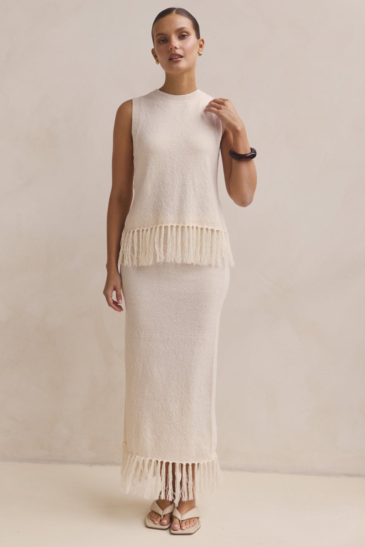 Adele Knit Maxi Skirt (Cream)