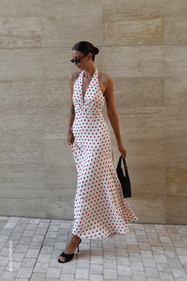 Amelie Halter Maxi Dress (Cream/Red Polka)