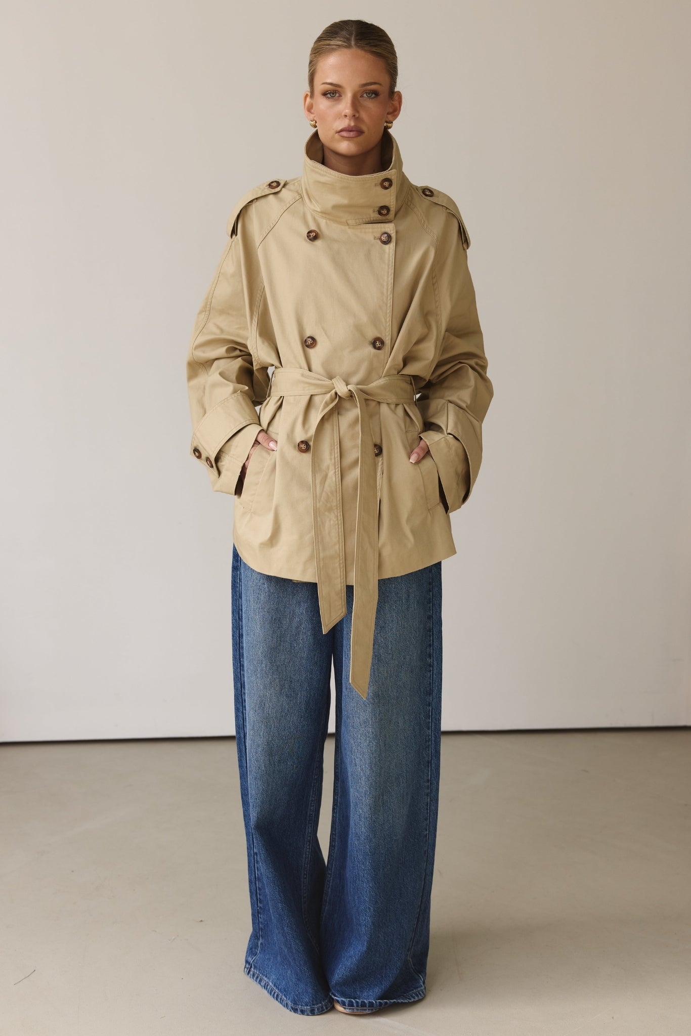Murphy Cropped Trench Coat (Taupe)
