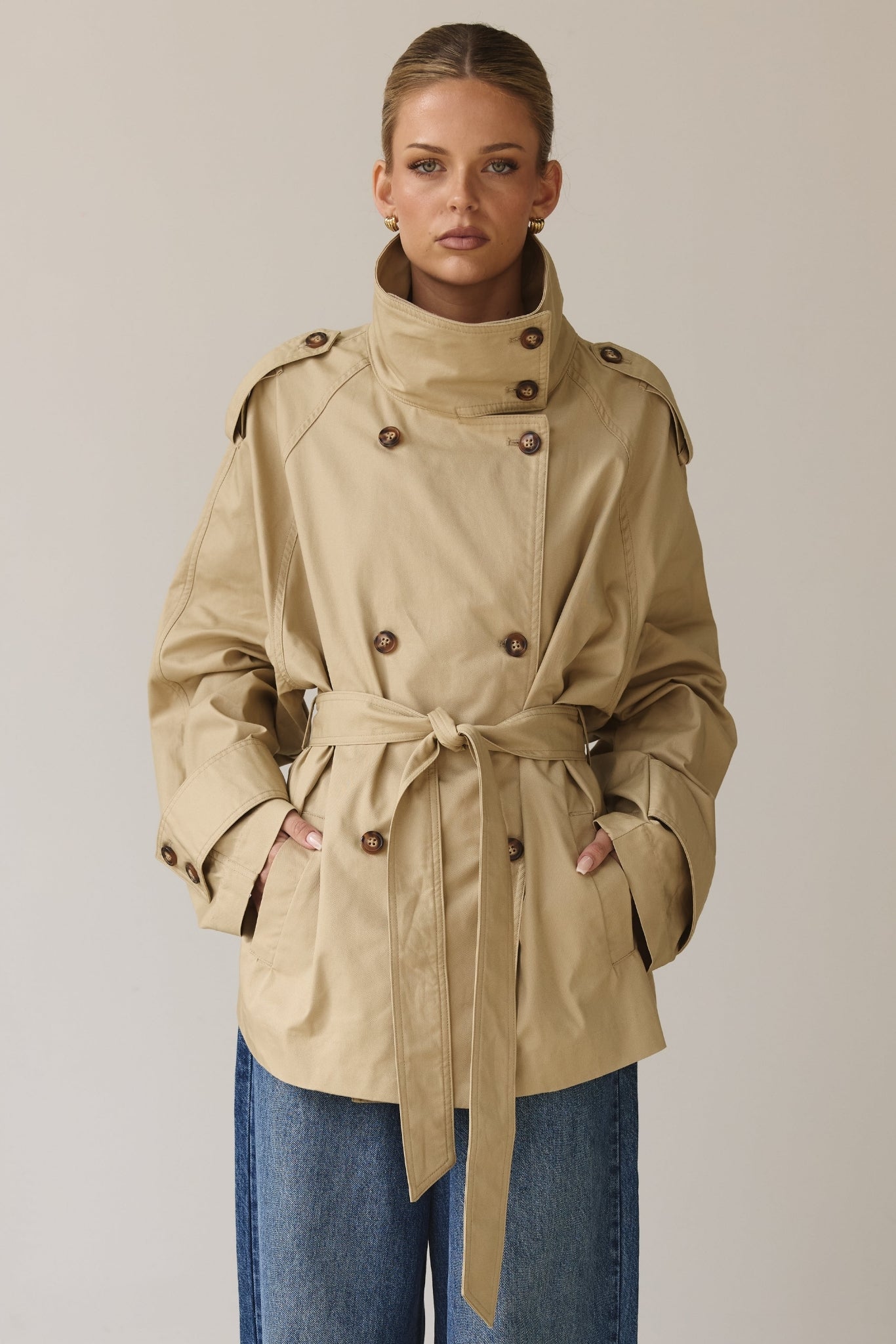 Murphy Cropped Trench Coat (Taupe)