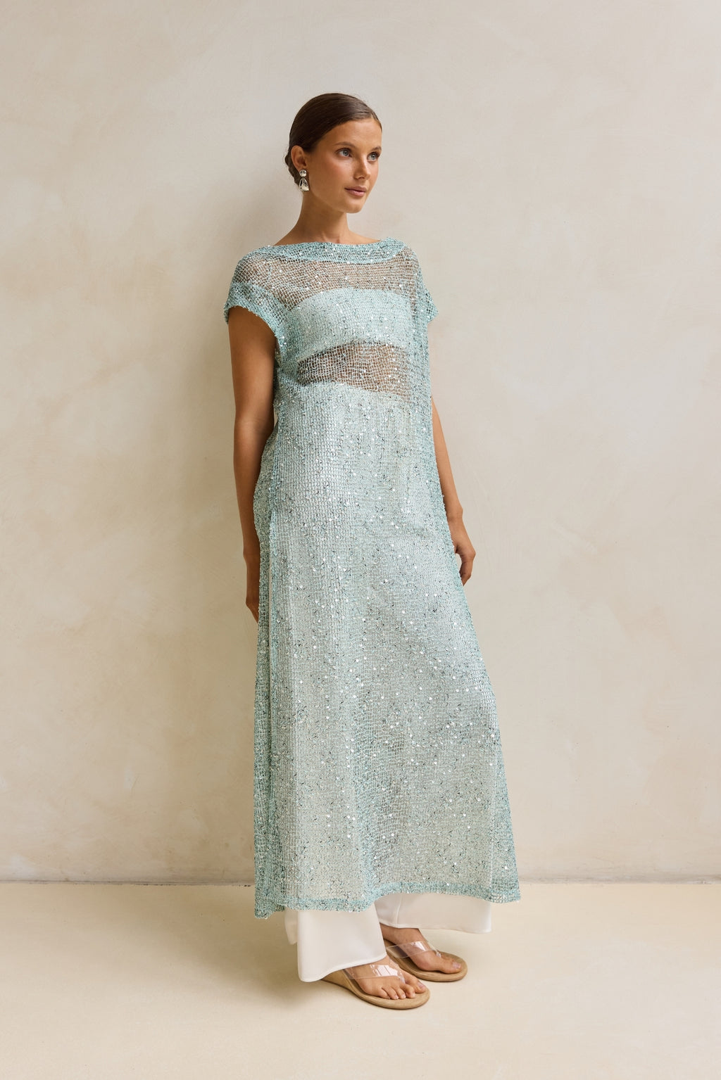 Rumi Sequin Longline Tunic (Aqua)