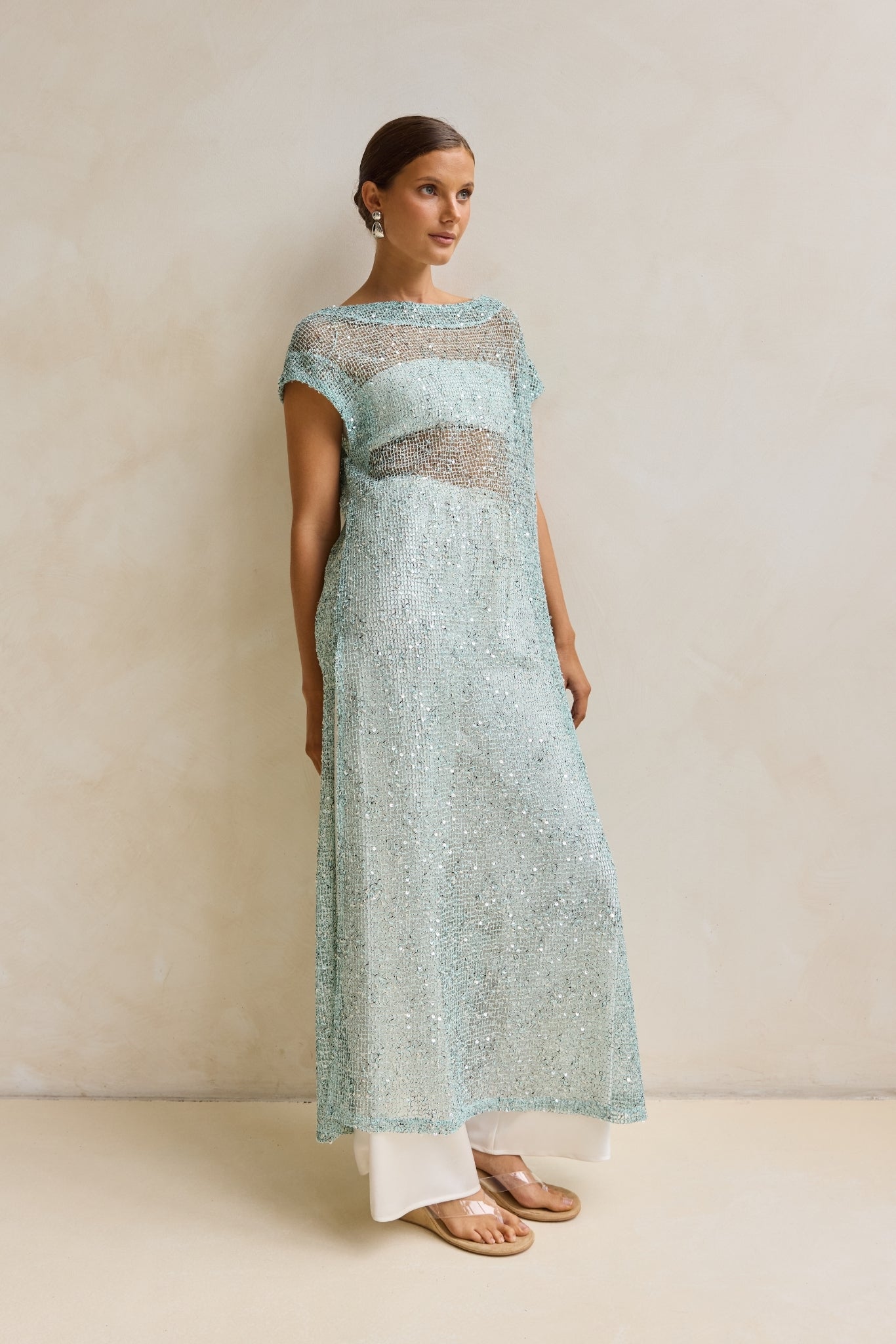 Rumi Sequin Longline Tunic (Aqua)
