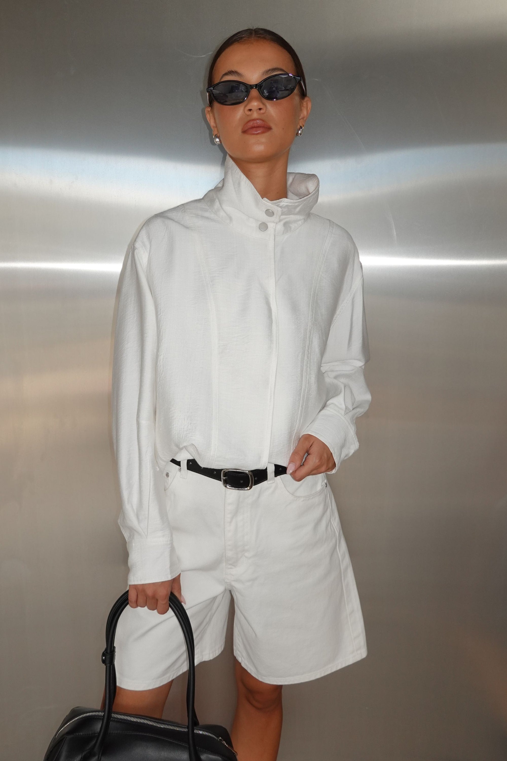 Lara Funnel Neck Bomber (White)