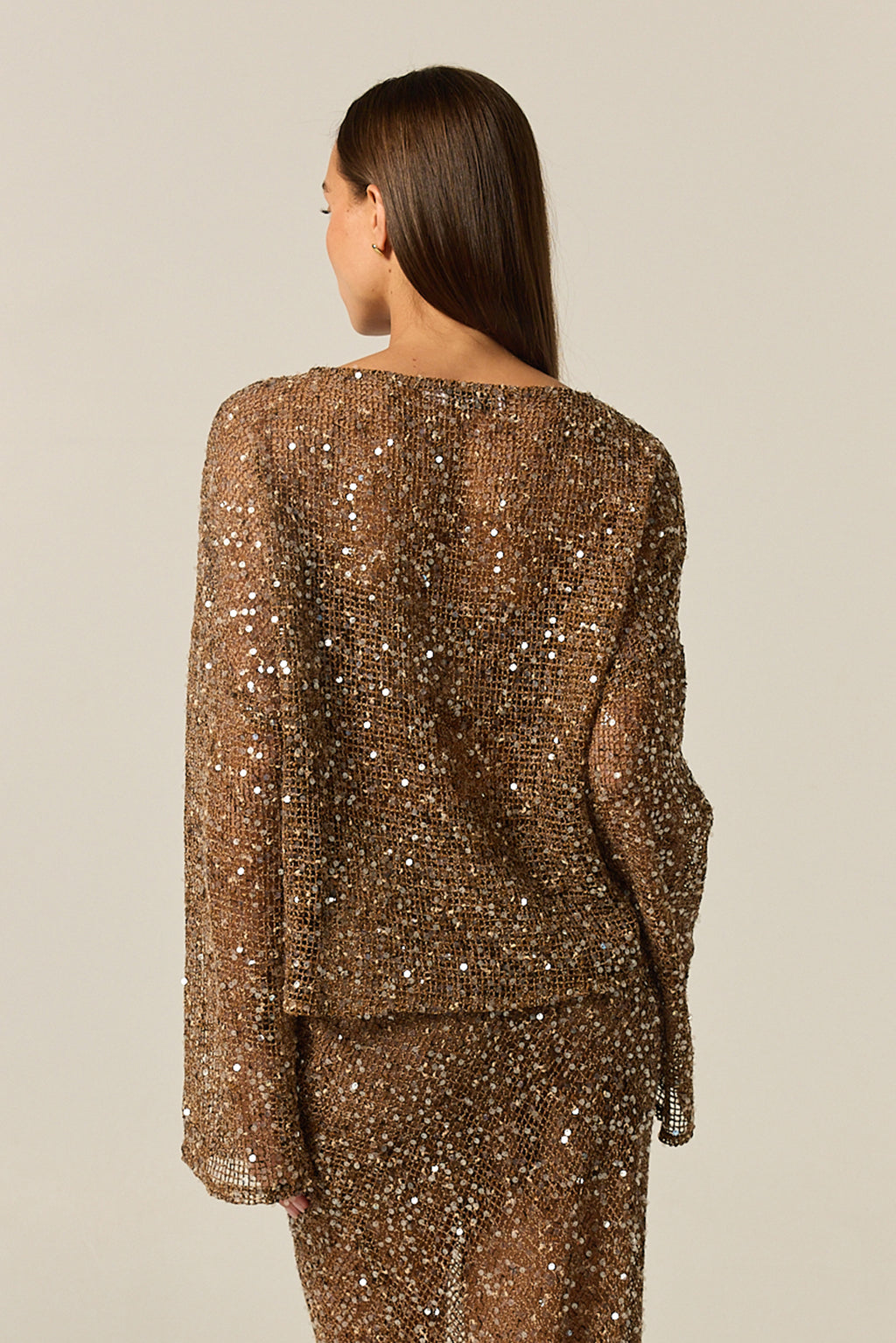 Edela Sequin Long Sleeve Top (Chocolate)