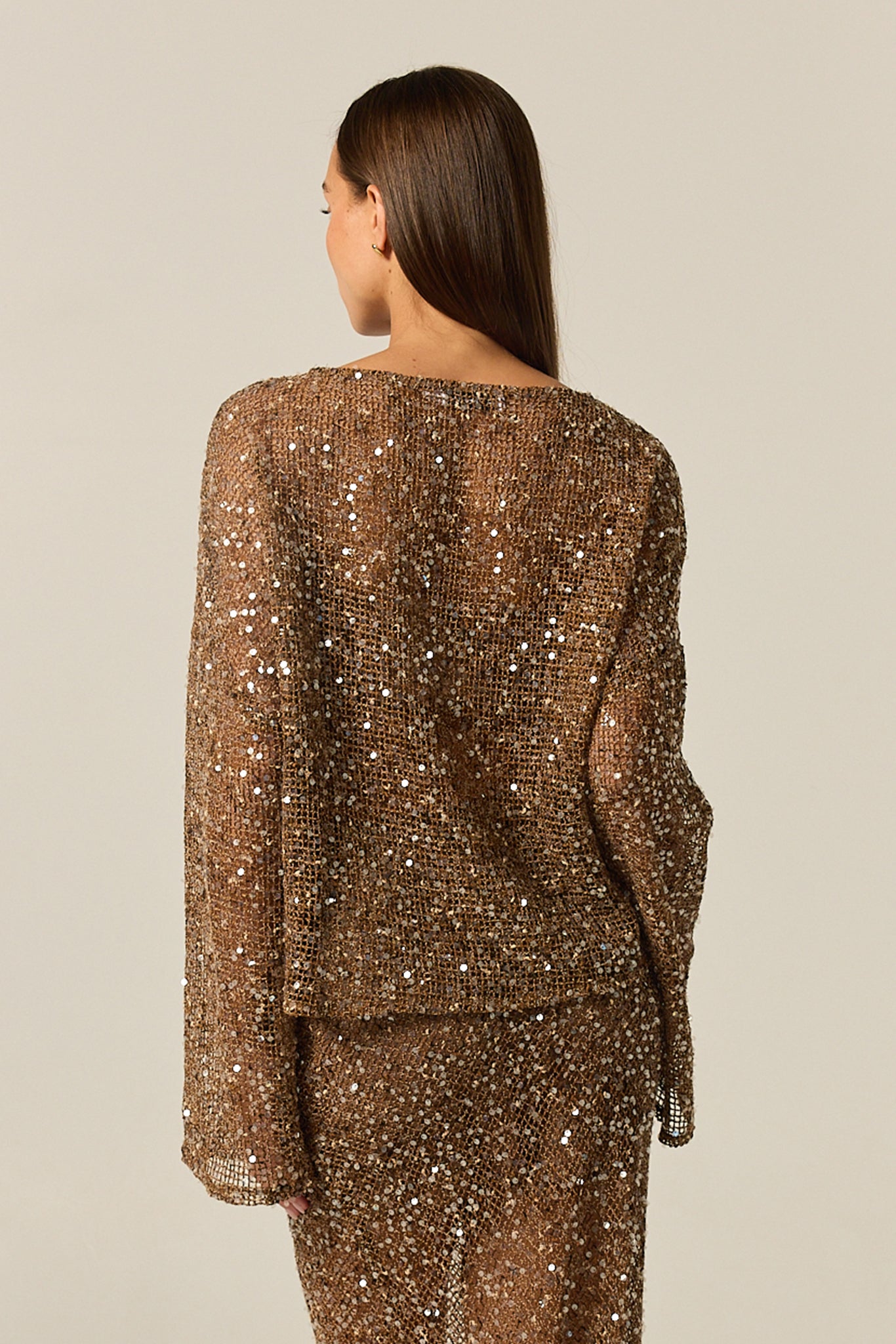 Edela Sequin Long Sleeve Top (Chocolate)