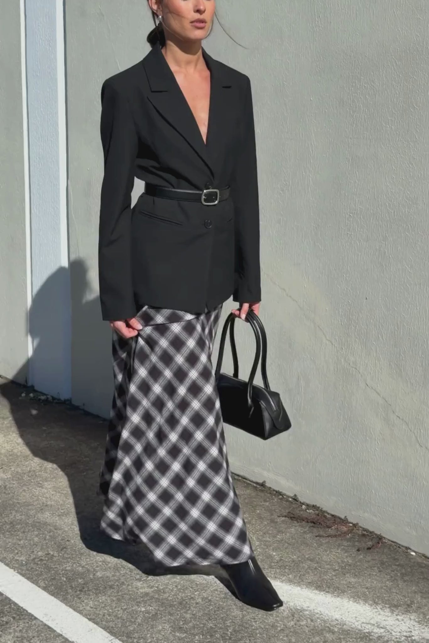 Lainey Midi Skirt (Black Plaid)