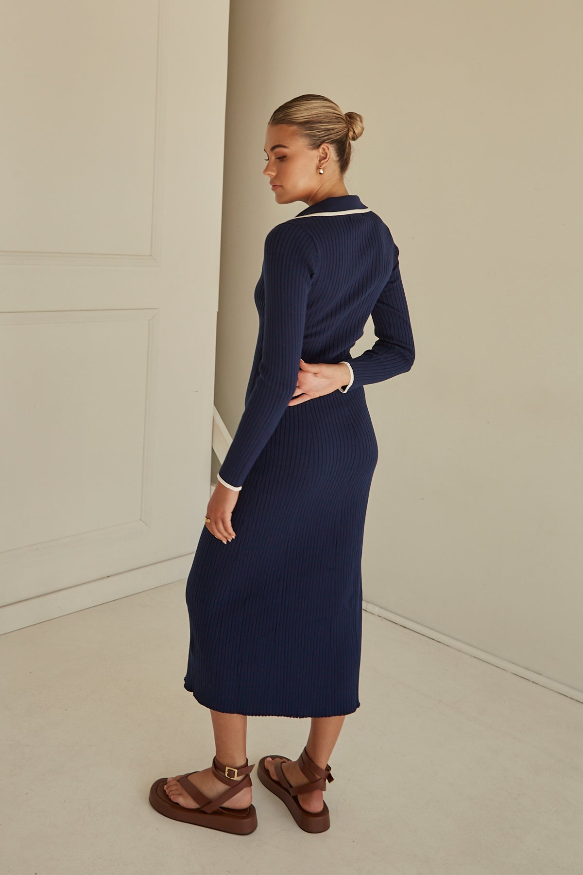 Golda Knit Midi Dress (Navy)