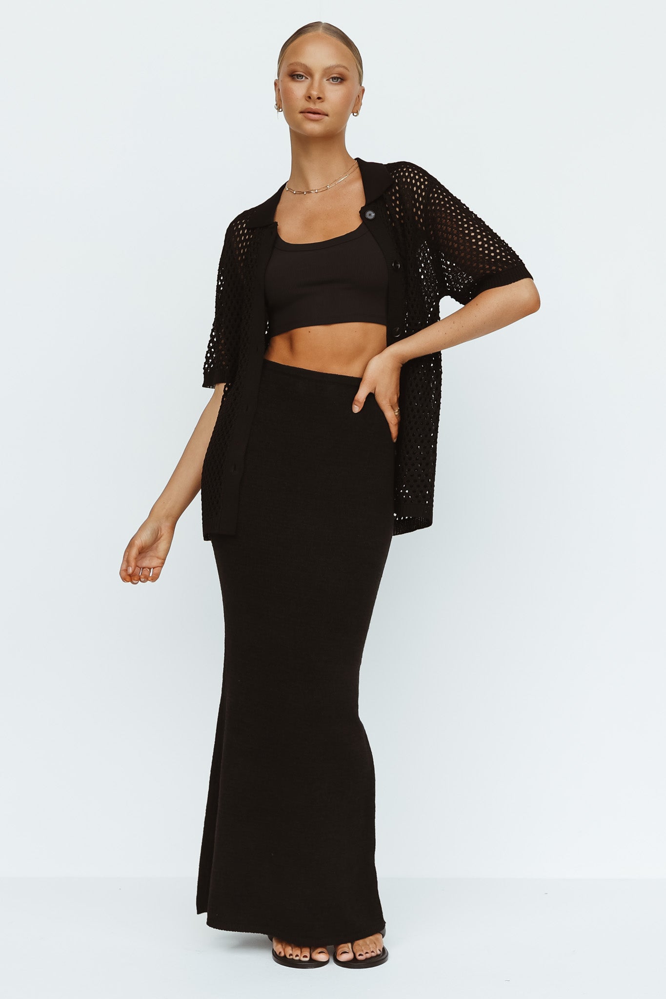 Mina Knit Maxi Skirt (Black)